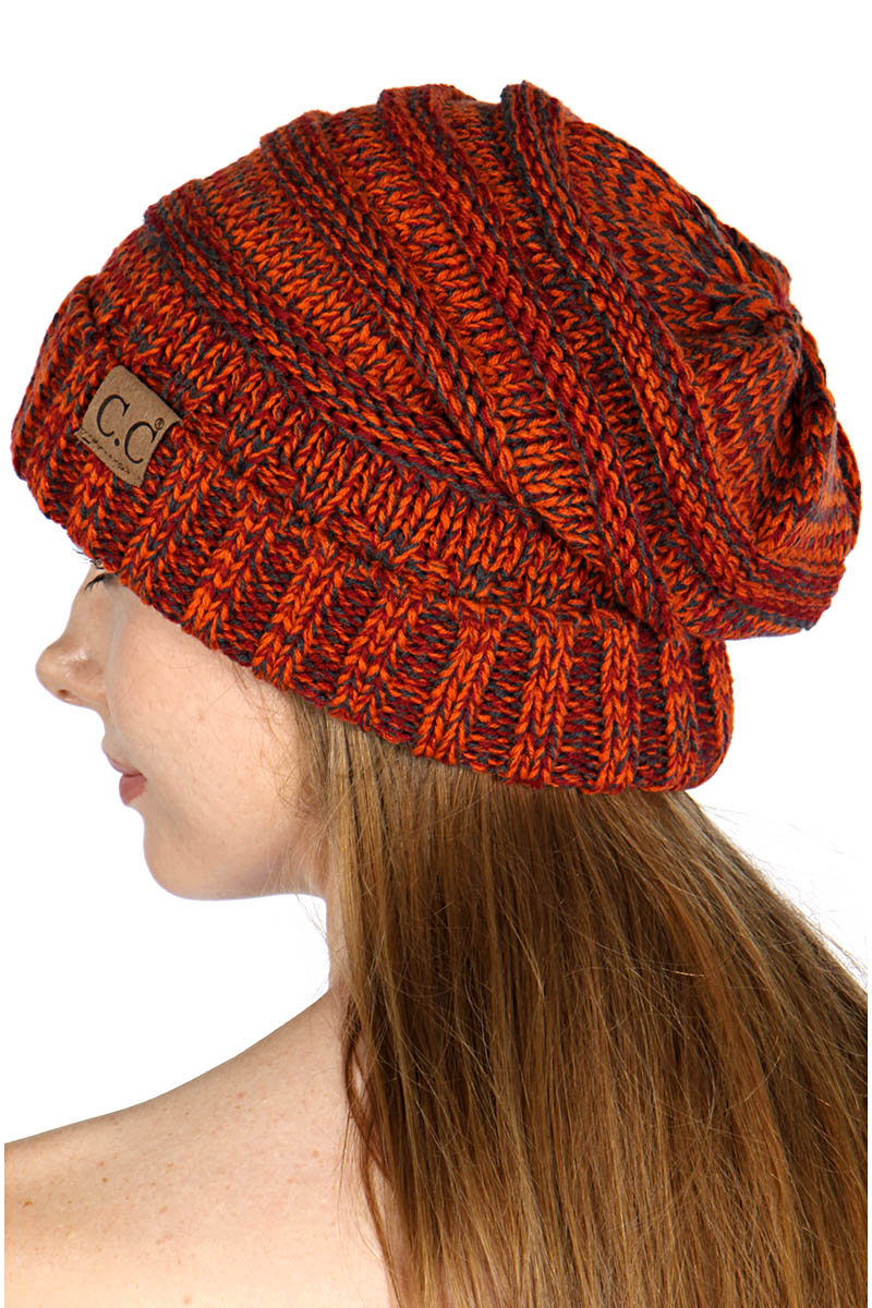 C.C Hat Shop :: HAT6242 :: F02BX0 C.C Tricolor slouchy knit beanie, Rust