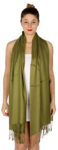 serenita D45 Silky Solid Wedding Pashmina 08 Olive