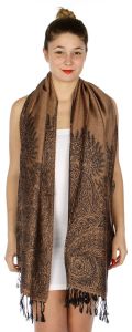 serenita D14 Symmetrical big paisley pashmina Brown
