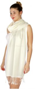 serenita D45 Silky Solid Wedding Pashmina 03 Ivory