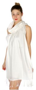 serenita D45 Silky Solid Wedding Pashmina 02 White
