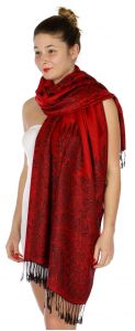 serenita D14 Symmetrical big paisley pashmina Red