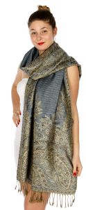 serenita D40 Big Paisley Pashmina 15 Slate Grey