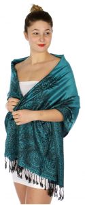 serenita D14 Symmetrical big paisley pashmina Turquoise