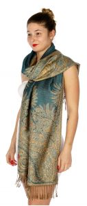 serenita D40 Big Paisley Pashmina 12 Dark Cyan