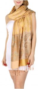 serenita D20 Houndstooth Paisley Pashmina Yellow Ocher