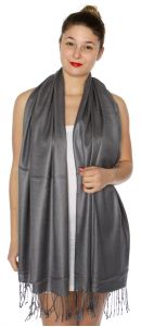 serenita D45 Silky Solid Wedding Pashmina 36 New Grey