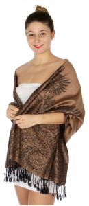 serenita D14 Symmetrical big paisley pashmina Brown