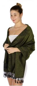 serenita D14 Symmetrical big paisley pashmina Olive