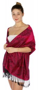 serenita D14 Symmetrical big paisley pashmina Fuchsia