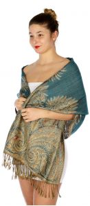 serenita D40 Big Paisley Pashmina 12 Dark Cyan