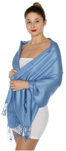 serenita D45 Silky Solid Wedding Pashmina 20 Blue