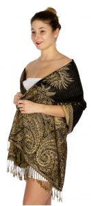 serenita D38 Big Paisley Pashmina 01 Cream Dark Brown