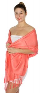 serenita D45 Silky Solid Wedding Pashmina 60 L Coral
