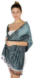 serenita D14 Symmetrical big paisley pashmina Cerulean