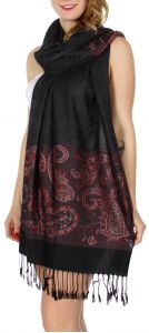 serenita D20 Houndstooth Paisley Pashmina Black