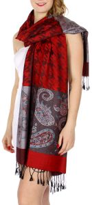 serenita D20 Houndstooth Paisley Pashmina Red