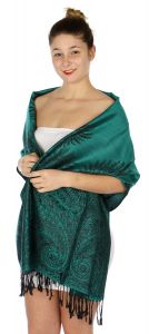 serenita D14 Symmetrical big paisley pashmina Teal