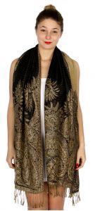 serenita D38 Big Paisley Pashmina 01 Cream Dark Brown