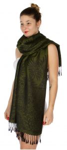 serenita D14 Symmetrical big paisley pashmina Olive