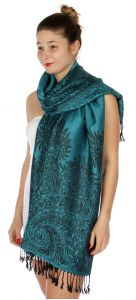 serenita D14 Symmetrical big paisley pashmina Turquoise