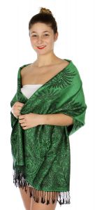 serenita D14 Symmetrical big paisley pashmina Green