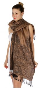 serenita D14 Symmetrical big paisley pashmina Brown
