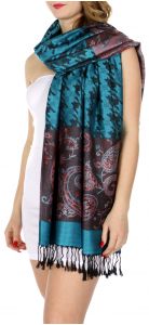 serenita D20 Houndstooth Paisley Pashmina Turquoise