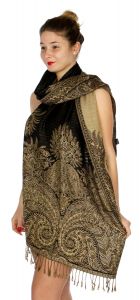serenita D38 Big Paisley Pashmina 01 Cream Dark Brown