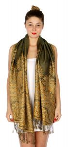 serenita D40 Big Paisley Pashmina 10 Dark Olive Green