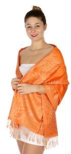 serenita D14 Symmetrical big paisley pashmina Orange