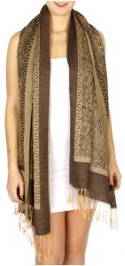 serenita D15 Jacquard Pashmina Solid Border Light Brown