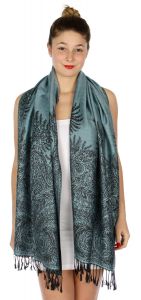 serenita D14 Symmetrical big paisley pashmina Cerulean