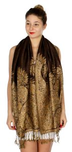 serenita D40 Big Paisley Pashmina 03 Cream Medium Brown