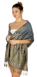 serenita D40 Big Paisley Pashmina 15 Slate Grey