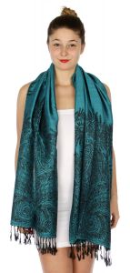 serenita D14 Symmetrical big paisley pashmina Turquoise