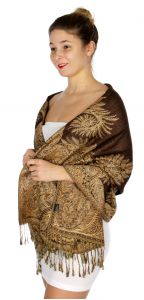 serenita D40 Big Paisley Pashmina 03 Cream Medium Brown