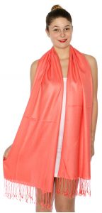 serenita D45 Silky Solid Wedding Pashmina 60 L Coral