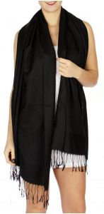 serenita D15 Jacquard Pashmina Solid Border Black