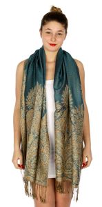 serenita D40 Big Paisley Pashmina 12 Dark Cyan