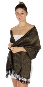 serenita D14 Symmetrical big paisley pashmina Khaki