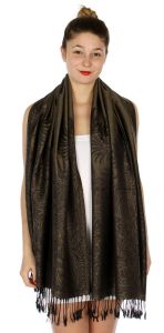 serenita D14 Symmetrical big paisley pashmina Khaki