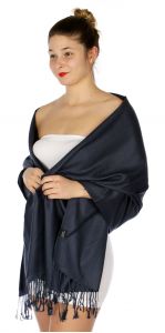 serenita D45 Silky Solid Wedding Pashmina 05 Navy