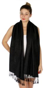 serenita D14 Symmetrical big paisley pashmina Black