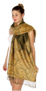 serenita D40 Big Paisley Pashmina 10 Dark Olive Green
