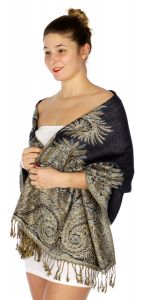 serenita D40 Big Paisley Pashmina 13 Midnight Blue