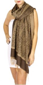 serenita D15 Jacquard Pashmina Solid Border Light Brown