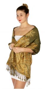 serenita D40 Big Paisley Pashmina 10 Dark Olive Green
