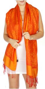 serenita D15 Jacquard Pashmina Solid Border Orange