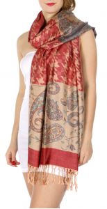 serenita D20 Houndstooth Paisley Pashmina Coral